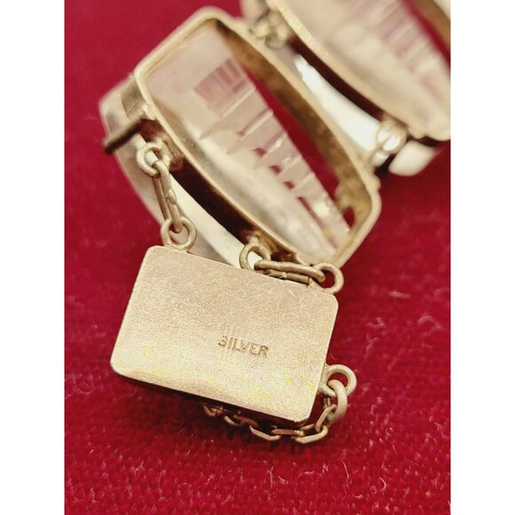 ANTIQUE ART DECO SILVER GLASS INTAGLIO ASIAN PAGODA MOTIF BRACELET - Picture 8 of 11